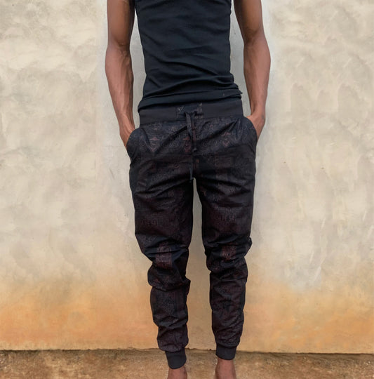 Fenuku S_1 long joggers /  waist&ankle band / graphic waxed